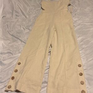 Jonathan Simkhai Ivory Cream Wide Leg Open Back Button Detail Linen Jumpsuit s 2